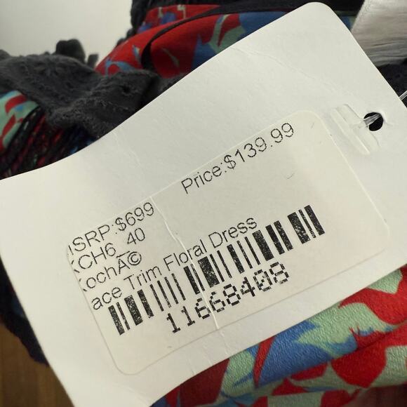 Koche Lace Trim Floral Dress Red Zip Crepe V-Neck Pockets 40 US 8 - Picture 14 of 14